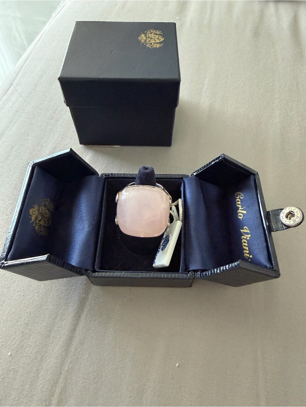 Silver Rose Quartz Statement Ring in Pink, Size 6-6.5
